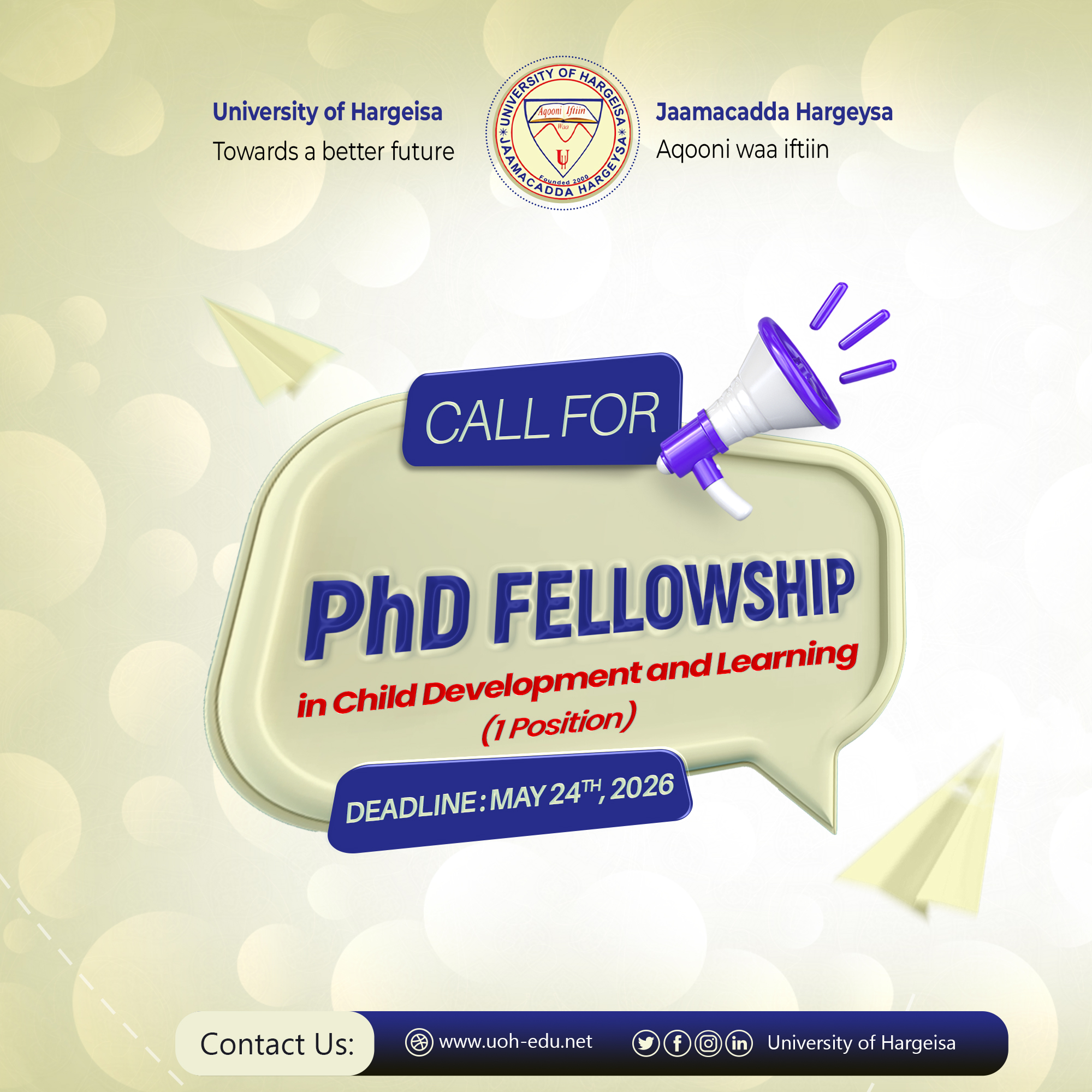 Call for PhD Fellowship in Child Development and Learning (1 position)